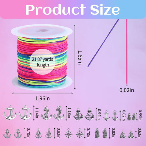 Nylon String for Bracelets, 20 Rolls Chinese Knotting Cord 0.7mm Kumihimo Friendship Bracelet String Making Kit Beading Thread for Jewelry Making,...