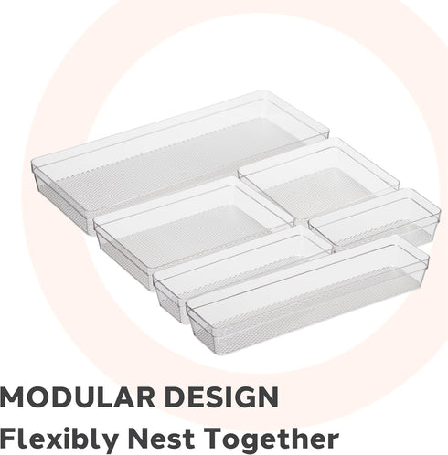Oggi Clear Drawer Organizer - 3" X 9.5" - Ideal for Organizing Kitchen Drawers, Office, Desk, Silverware, Kitchen Utensils, Cosmetics and Bathroom...