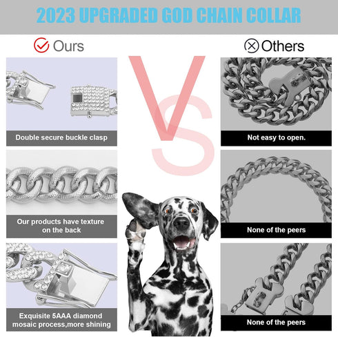 Dog Chain Silver Cuban Collars,Walking Silver Dog Metal Chain Choke Collar with Design Secure Buckle,Pet Cuban Crystal Collar Necklace Accessories...
