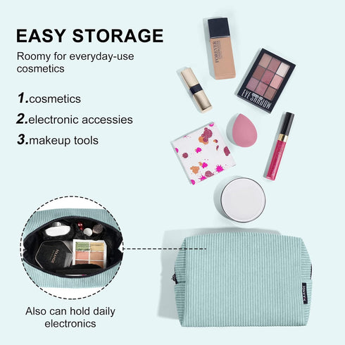 MAANGE Cosmetic Bags for Women Small Makeup Bag for Purse Corduroy Makeup Pouch Travel Makeup Bag with Metal Zipper Make Up Bag for Travelling(BLU...