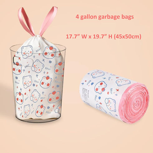 4 Gallon Trash Bags - Drawstring small trash Bags 1.1mil Thick for Bathroom, Kitchen, Bedroom, Office Toilet Home (White-pink, 75Counts)...