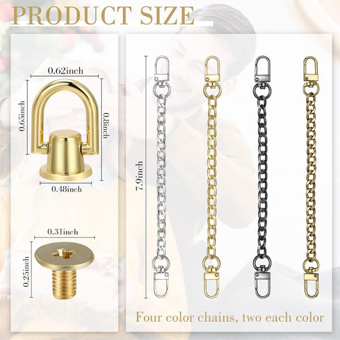 24 Pcs Purse Chain Strap D Ring Rivets Set Flat Purse Strap Extender Replacement Crossbody Chain Metal D Ring Stud Screw Post Head Buttons Handbag...