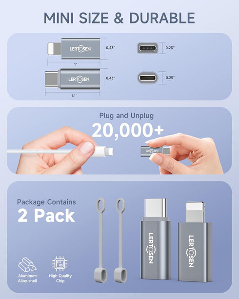 Lightning Female to USB-C Male Adapter & USB-C Female to Lightning Male Adapter (4 Pack) for iPhone Series and More Lightning & USB-C Devices,Supp...