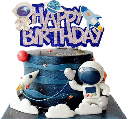 JeVenis Space Birthday Cake Topper - Cupcake & Rocket Decoration - Astronaut Cake Decoration...
