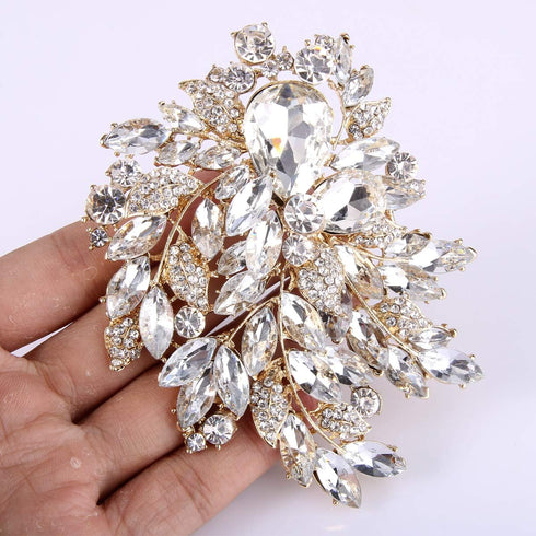 EVER FAITH Austrian Crystal 4 Inch Teardrop Flower Leaf Luxury Wedding Pendant Brooch...