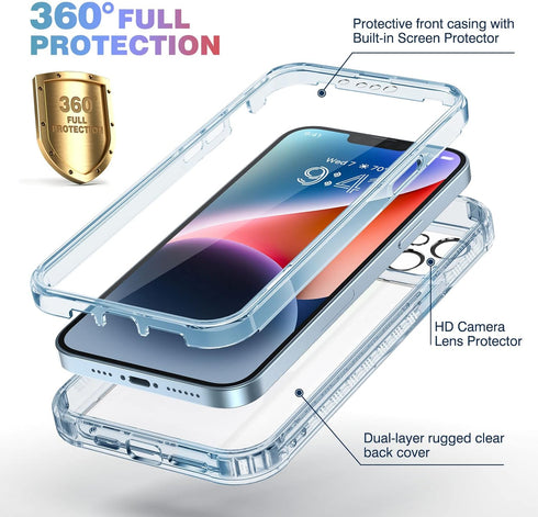 Diaclara Designed for iPhone 14 Case, Full Body Rugged Case with Built-in Touch Sensitive Anti-Scratch Screen Protector, with Camera Lens Protecto...