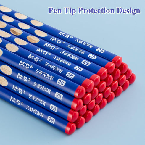 M&G 30 Pcs Triangular Pencils, 2B Pencils with Grip Correction, Wood Graphite Pencils Non-Breakable Lead, Suitable for Writing, Drawing, and Sketc...