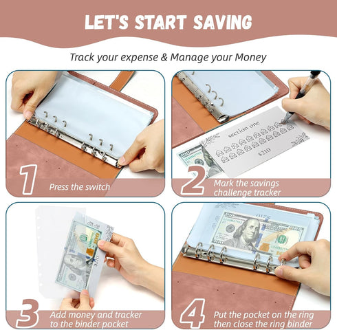 Budget Binder, A6 Money Saving Binder with Upgraded Cash Envelopes, Budget Savings Challenge Book with 24 Money Saving Trackers to Save $5050, 500...