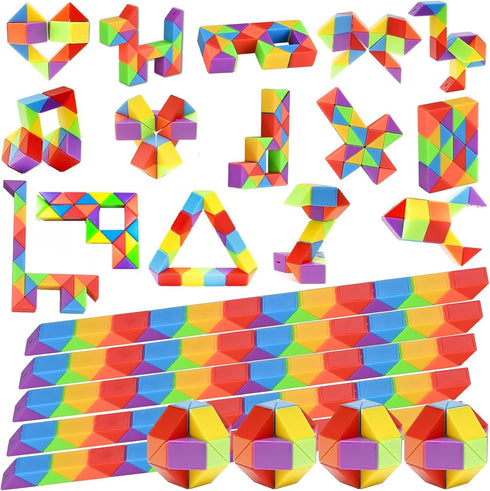 15 Pack Mini Fidget Snake Cube Puzzle Toys - Party Favors & Goodie Bag Fillers for Kids & Teens - Rainbow Colors - Bulk Birthday & Back to School ...
