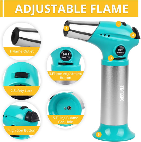 TBTEEK Butane Torch T901, Kitchen Torch Cooking Torch with Safety Lock & Adjustable Flame for Cooking, BBQ, Baking, Brulee, Creme, DIY Soldering(B...