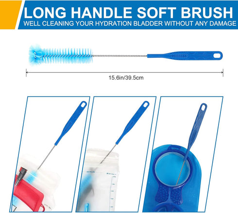 Hydration Bladder Cleaning Kit, 6 in 1 Water Bladder Cleaner Set - 3 Brushes, Collapsible Hanger, 12 Cleaning Tablets & Carry Pouch, Water Reservo...