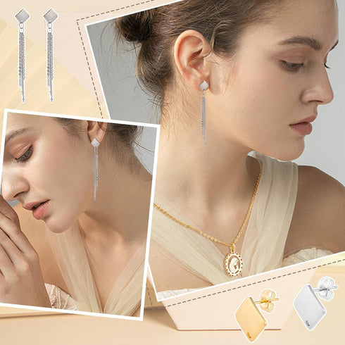 UNICRAFTALE Rhombus Stud Earring 20 Sets Hypoallergenic Earring Post with Loop 0.8mm Pin Stainless Steel Stud Earring with Ear Nuts Ear Studs for ...