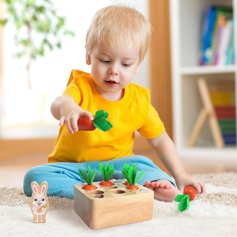 SKYFIELD Carrot Harvest Game Wooden Toy for Baby Boys and Girls 1 2 3 Year Old, Educational Shape Sorting Matching Puzzle Gift Toy with 7 Sizes Ca...