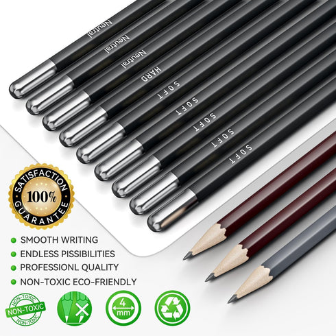 Professional Charcoal Pencils Drawing Set - 13 Pieces Neutral, HARD, SOFT, 14B, 12B Charcoal Pencils for Drawing, Sketching, Shading, Artist Penci...