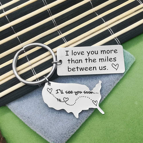 Xiahuyu Long Distance Relationship Gift Keychain I Love You More Than The Miles Between Us Keychain Going Away Gift Girlfriend Boyfriend Gifts Per...