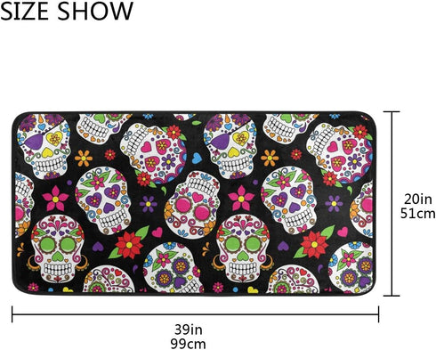 Anti Fatigue Kitchen Floor Mat, 39 x 20 In Sugar Skull Non Slip Absorbent Comfort Modern Standing Mat Soft Kitchen Runner Rug for Hallway Entryway...