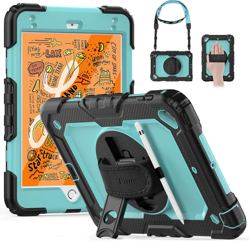 Timecity Case for iPad Mini 5th Generation, for iPad Mini 5 / Mini 4 Case, Heavy Duty Case with Screen Stand Hand Strap Shoulder Strap Pencil Hold...