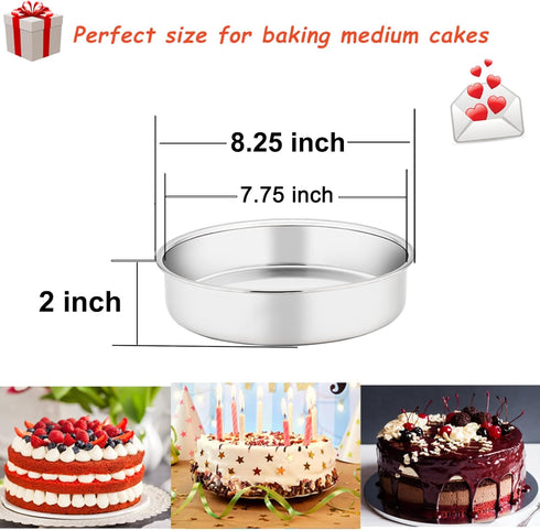 TeamFar Cake Pan Set of 2, 8 Inch Cake Pan Round Tier Tins Set Stainless Steel, Healthy & Heavy Duty, Mirror Finish & Easy Clean, Dishwasher Safe...