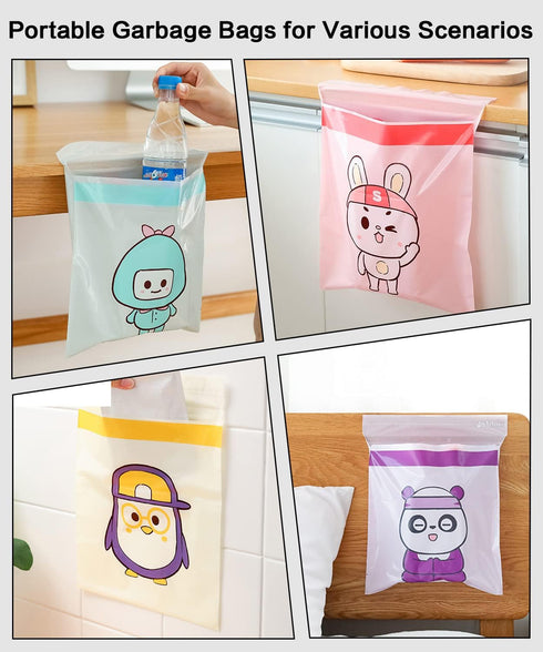 Car Trash Bag, ZIRANSHU 60pcs Cartoon Stick-on Disposable Trash Bag, Leakproof Vomit Bag, Beauty Garbage Bag, Adhesive Trash Bags for Cars, Kitche...