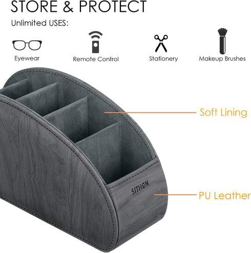 SITHON Remote Control Holder with 5 Compartments - PU Leather Remote Caddy Desktop Organizer Store TV, DVD, Blu-Ray, Media Player, Heater Controll...