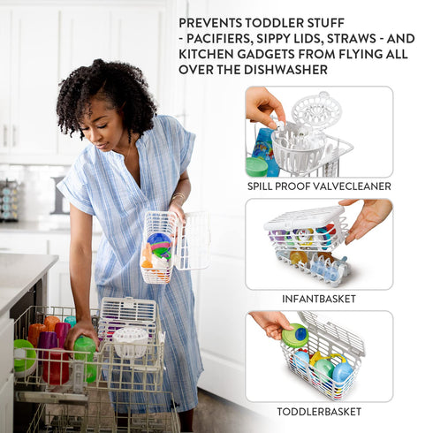 Prince Lionheart Made in USA High Capacity 3-in-1 Dishwasher and Spill Proof Vave Cleaner Basket for Toddlers & Infants Bottle Parts & Accessories...