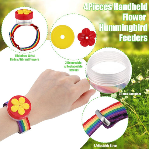4 Pieces Hummingbird Wrist Feeder Set Flower Wrist Hold Hummingbird Hand Feeder Tools Mini Hand Feeding Flowerpot Hummingbird Wristband Feeders fo...