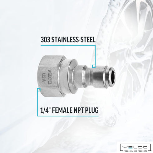 Veloci Prima 1/4" Stainless Steel Female NPT Quick Coupler Plug for Pressure Washers, Spray Wands, and Washing Attachments, Quick Disconnect Fitti...