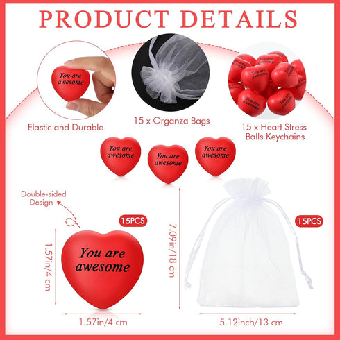 Appreciation Gifts Heart Stress Balls You Are Awesome Ballpoint Pens with Organza Bags Thank You Gifts for Teacher Employee Coworkers Party Favors...