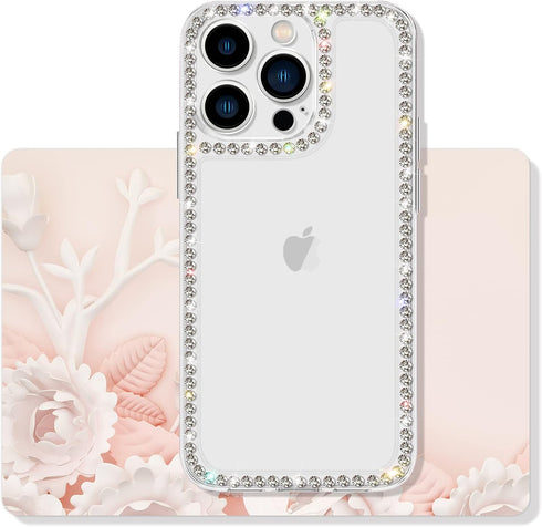Compatible with iPhone 13 Pro Max Clear Case Cute for Women Girls Bling Diamond Glitter Rhinestone Sparkle Shiny Bumper Design Soft Silicone Luxur...