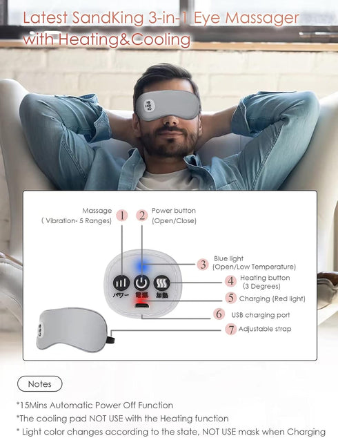 Cordless Heated Eye Massager with Cooling Eye Pad, Vibrating Heating Sleeping Mask for Men Women Kids -USB Charing Heated Eye Mask Electric for Dr...