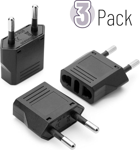 Bates- European Plug Adapter, 3 pcs, Black, Travel Adapter, US to Europe Plug Adapter, EU Adapter, Electrical Adapters, Converter Plug, European O...