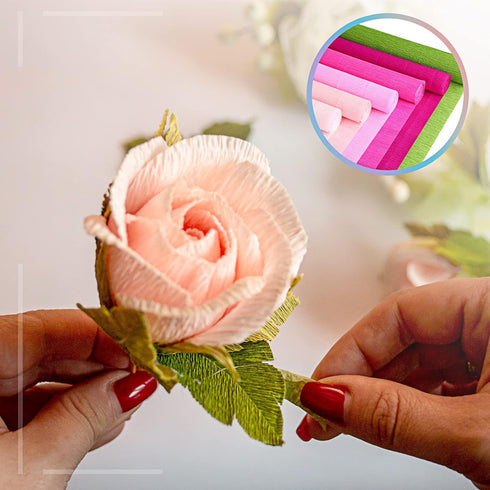 Gersoniel 57 Pieces Crepe Paper Flower DIY Kits 6 Rolls 35g Crepe Paper Rolls 50 Pcs Floral Iron Wire 1 Roll 50 Meter for Birthday Party Wedding (...