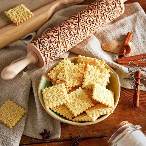 Rolling Pin for Baking, with Cookie Mold & Cutter, Embossing Rolling Pin, Engraved Decor Tools for Kitchen Creative Baking, Great Gifts...