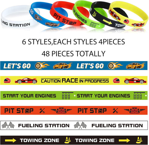 Skylety 24 Pack Race Car Party Favors Race Car Silicone Bracelets Racing Checkered Flag Wristbands Racing Flag Rubber Bracelets Birthday Party Dec...