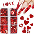 6 Grids Heart Nail Sequins 3D Holographic Nail Glitter Flakes Acrylic Nail Art Supplies Red Love Hearts Shaped Nail Glitter Sequins Valentine's Da...