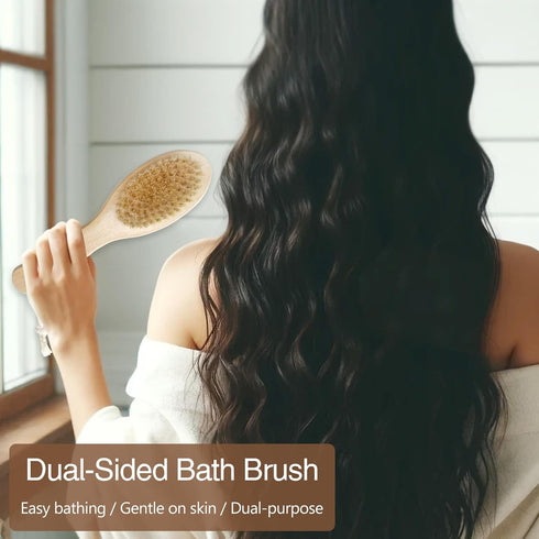 Dry Body Brush for Lymphatic Support + Cellulite Massage - Natural Bristle Skin Exfoliator for Back, Legs, and Feet - Body Scrub for Ingrown Hair ...