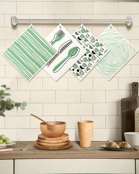 Kitchen Swedish Dishcloths 12 Pack Reusable Swedish Cloths for Washing Dishes Absorbent Fast Drying Cleaning Swedish Sponge Cute Pattern Decorate ...