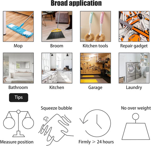 Self-Adhesive Mop Holder,Broom Wall Mounted Rack,Sweeper Gripper Hanger,Cleaning Tools Sticker Hook,Bathroom/Kitchen/Toilet/Garage Gadget,No Drill...