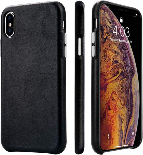 TOOVREN for iPhone X Leather Case Protective Ultra Thin Vintage Anti-Slip Grip Shell Hard Back Cover for iPhone X /10 5.8'' Black...