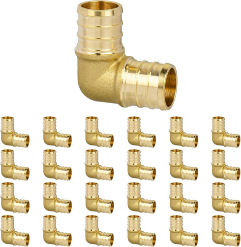 JUWO 1/2" Pex Fitting, 25 Pack PEX Elbow 90 Degree for Plumbing Repairs, Sturdy and Durable Brass Crimp Fitting...