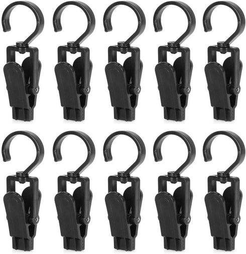 10 PCS Super Strong Plastic Swivel Hanging Hooks Home Swivel Laundry Clips Curtain Clips Clothes Pins Beach Towel Clips, 4.3inch, Black...