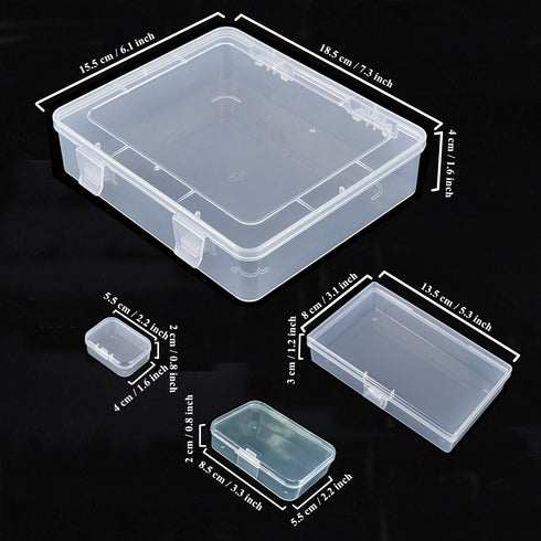 7 Pieces Mixed Sizes Rectangular Empty Mini Clear Plastic Organizer Storage Box Containers with Hinged Lids for Small Items and Other Craft Projec...