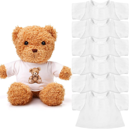 6 Pcs Sublimation Stuffed Bear Shirt Clothes Fit 8-12 Inch Stuffed Animal Blank Plush Bear Tshirts Tee Shirt for DIY Make Unique Stuffed Doll Outf...