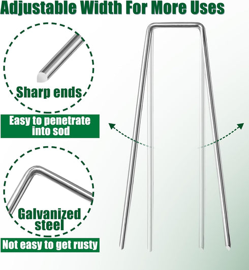 Landscape Staples 6 Inch Garden Stakes Galvanized Garden Staples Pins Anti-Rust Ground Stakes for Weed Barrier, Irrigation Tubing Hose, Yard Lawn ...