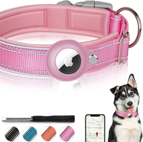 AirTag Dog Collar, Reflective Apple Air Tag Dog Collar, Padded Dog Collars with AirTag Holder Case, Adjustable Air Tag Pet Collar for Small Medium...