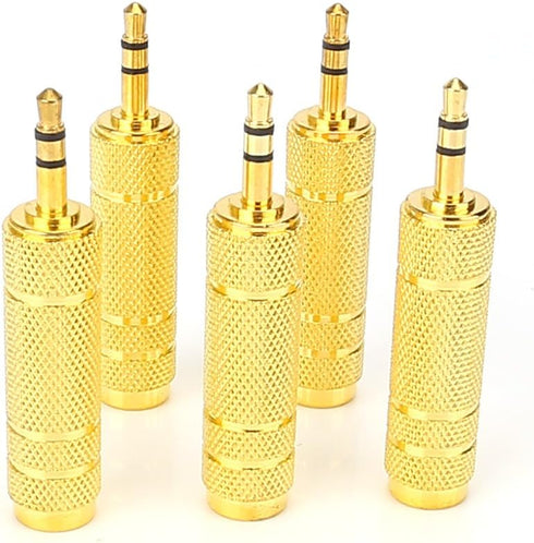 SiYear (5 Pack 3.5mm 1/8" Male Plug TRS to 6.35mm 1/4" Female Stereo Jack Adaptor-Gold Plated Converte,for Audio Earphone,Headphones ect...
