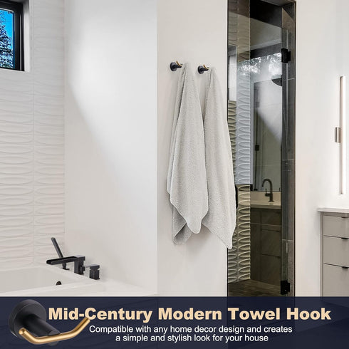 ARCORA Towel Hooks Black and Gold, SUS 304 Stainless Steel Double Wall Hooks, Heavy Duty Robe Hooks, Bathroom Towel Hooks for Wall...