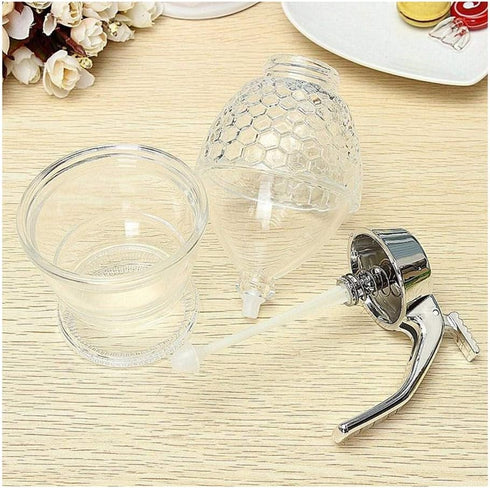 Honey dispenser, syrup dispenser, beautiful honeycomb honey jar, honey jar with stand...