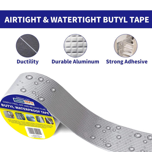 ADHES Butyl Tape Waterproof Tape Aluminum Foil Tape Sealan Tape 2 Inch x 16 Feet, for RV Repair, Window, Silicone, Boat and Pipe Sealing, Glass & ...