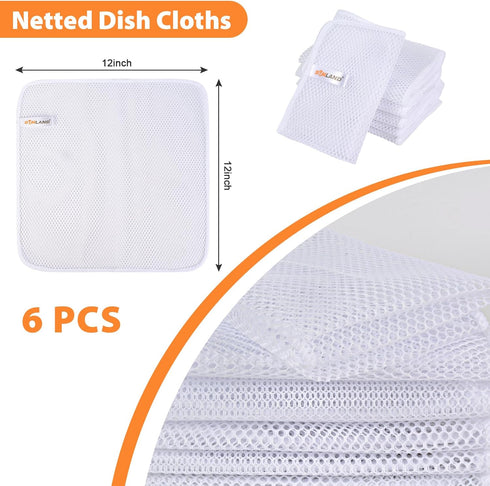 SUNLAND Netted Dish Cloths for Washing Dishes No Odor Dishes Scrubber for Kitchen-Fast Drying and Easy to Clean Mesh Dish Cloth 6 Pack 12Inch x12I...